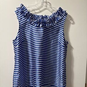 Talbots Blue and White Striped Ruffle Blouse